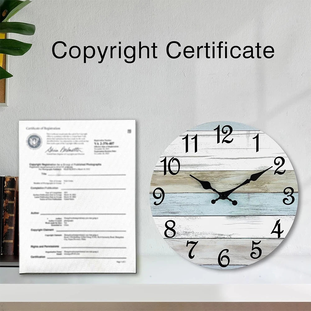 Horloge Murale Bois Rustique Silencieuse Thème Plage