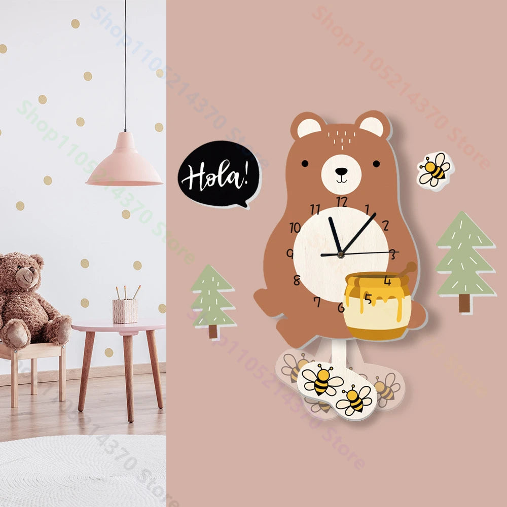 Horloge Mural Pendule Animaux Mignons Silencieuse Déco