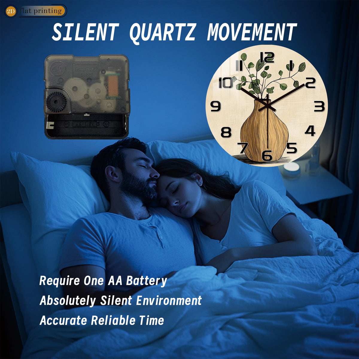 Horloge Mural Botanique Plante Verte Vase Bois Décorative