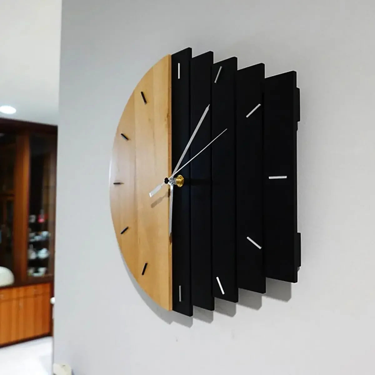 Horloge Mural Grande Abstraite Industrielle Bois Quartz
