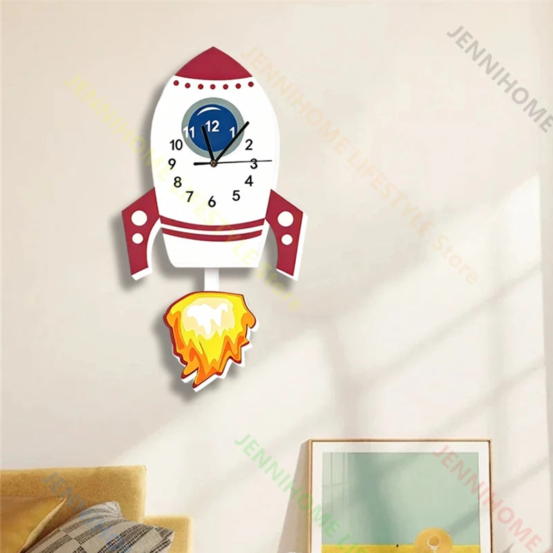 Horloge Mural Pendule Fusée Dinosaure Enfant Mignon