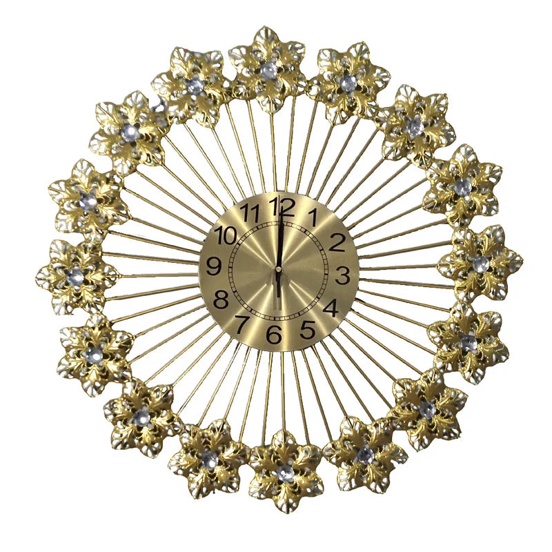 Horloge Mural Métal Luxe Paon Fleur Silencieux Quartz