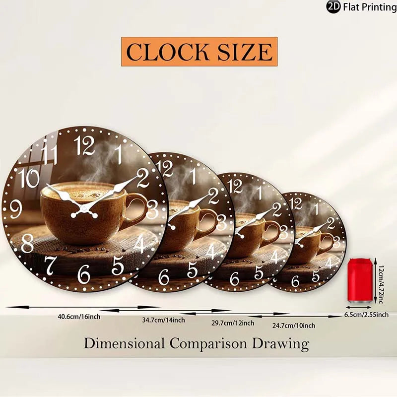 Horloge Mural Silencieuse Bois Tasse Café Vapeur