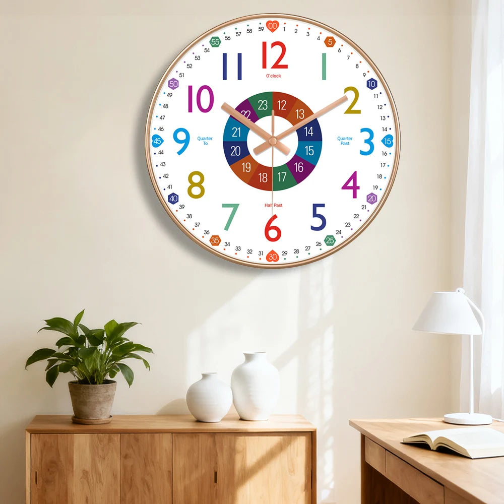 Horloge Mural Éducative Chiffres Colorés Apprendre l'Heure Décor