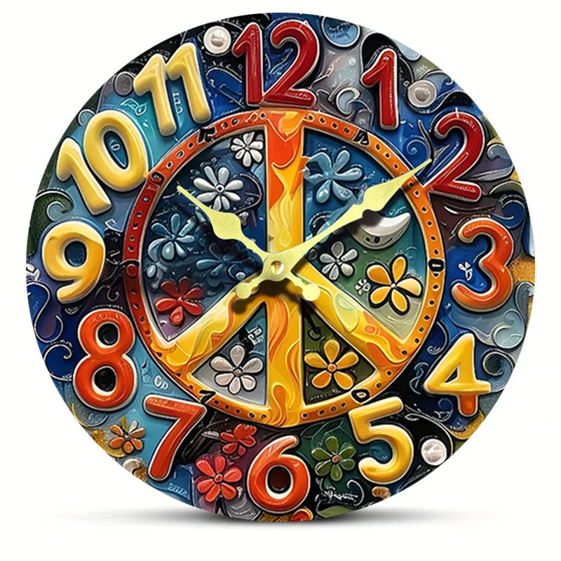 Horloge Mural Ronde Bois Effet 3D Silencieuse Décoration