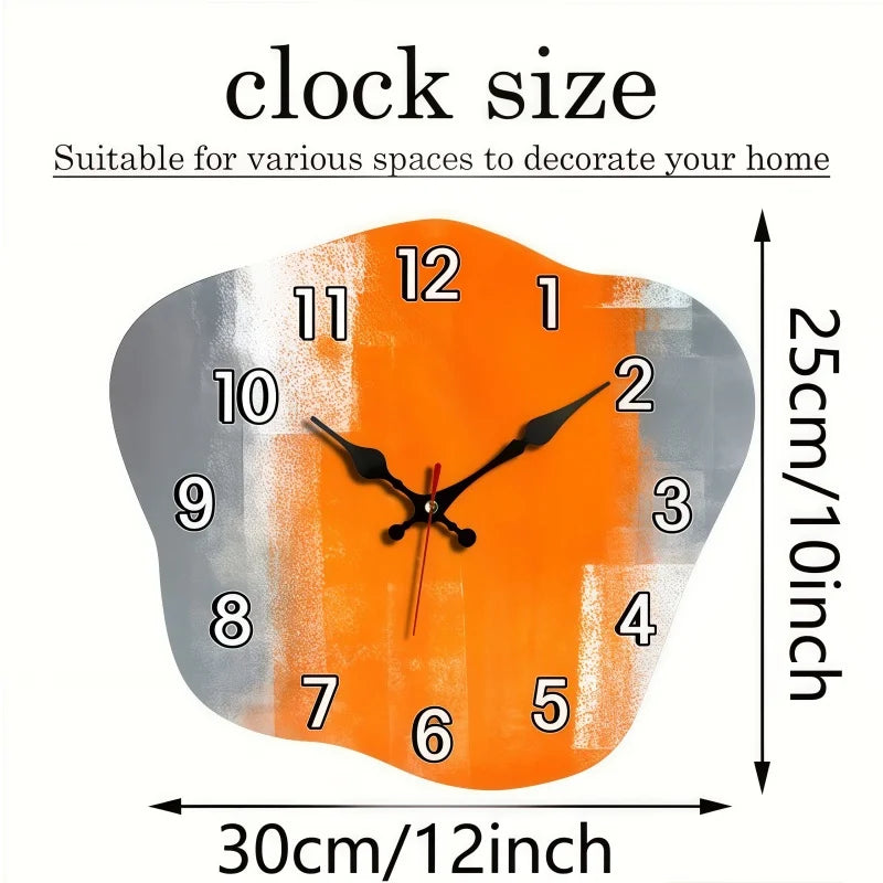 Horloge Mural Alien Abstraite Bois Silencieuse Gris Orange