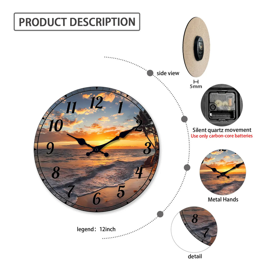 Horloge Murale Silencieuse Motif Bois Déco Salon Chambre.