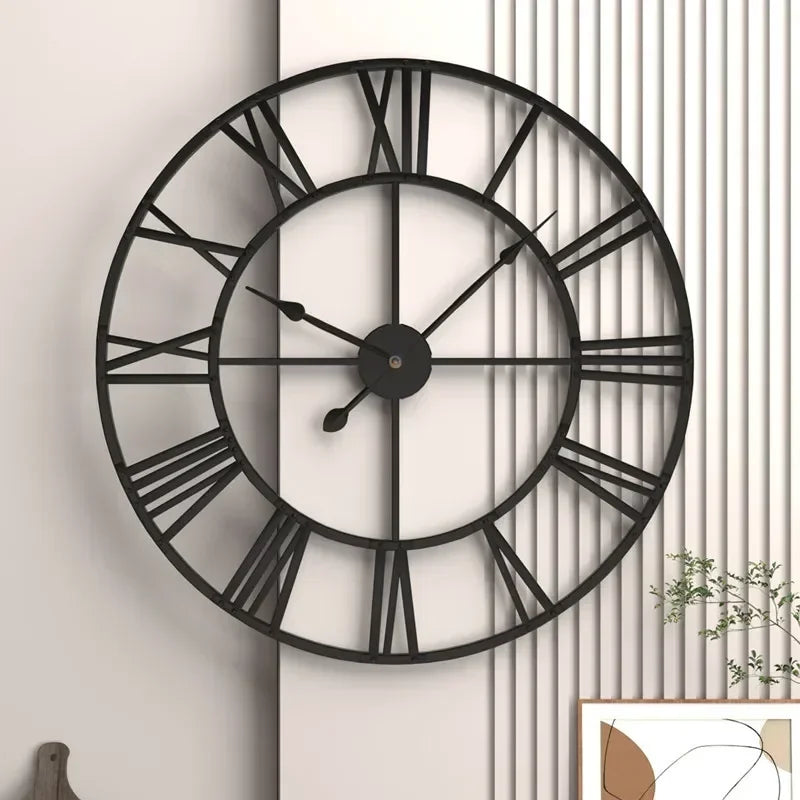 Horloge Mural Grande Silencieuse Industrielle Vintage Chiffres Romains