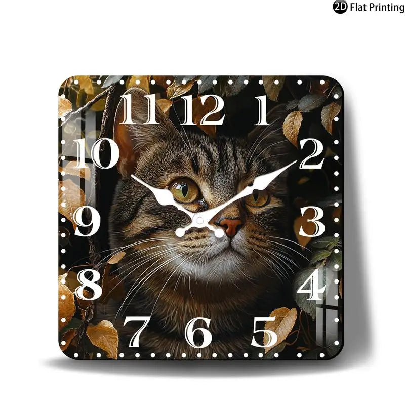 Horloge Mural Vintage Chat Tigré Bois Silencieuse Quartz