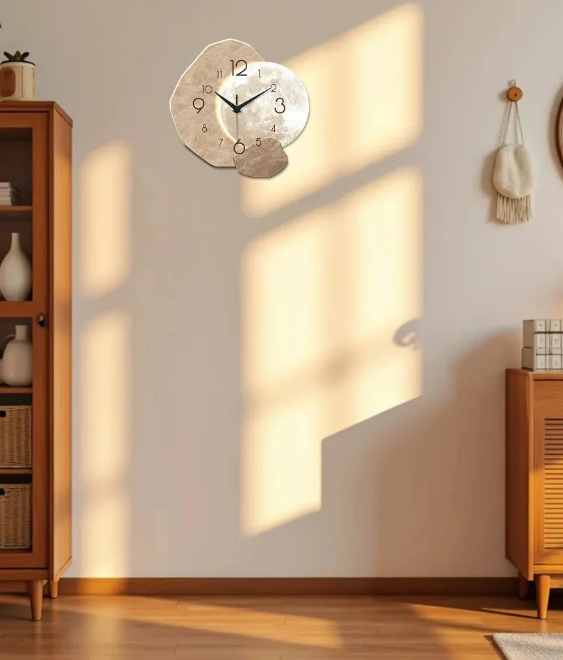 Horloge Mural Design Lune Silencieuse Bois Moderne