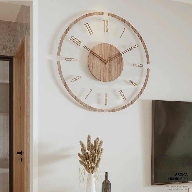 Horloge Murale Bois Nordique Silencieuse Salon Luxe