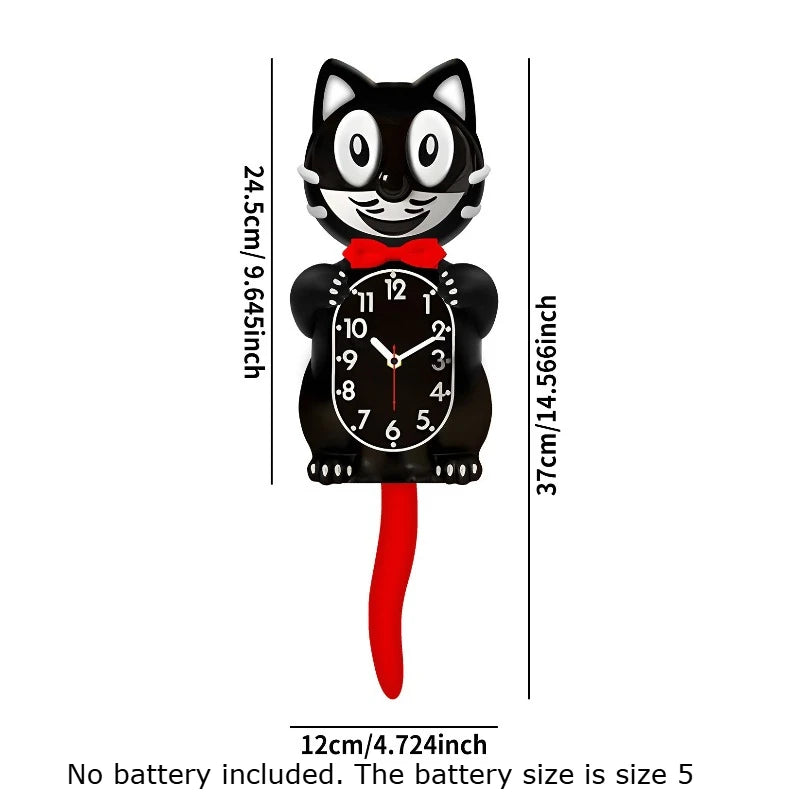 Horloge Mural Chat Noir Silencieuse Queue Balancier