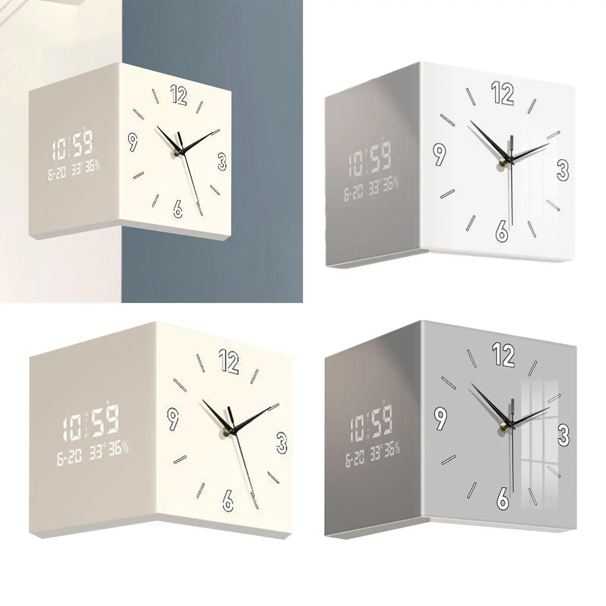 Horloge Mural Double Face Angle Silencieuse Carrée Moderne