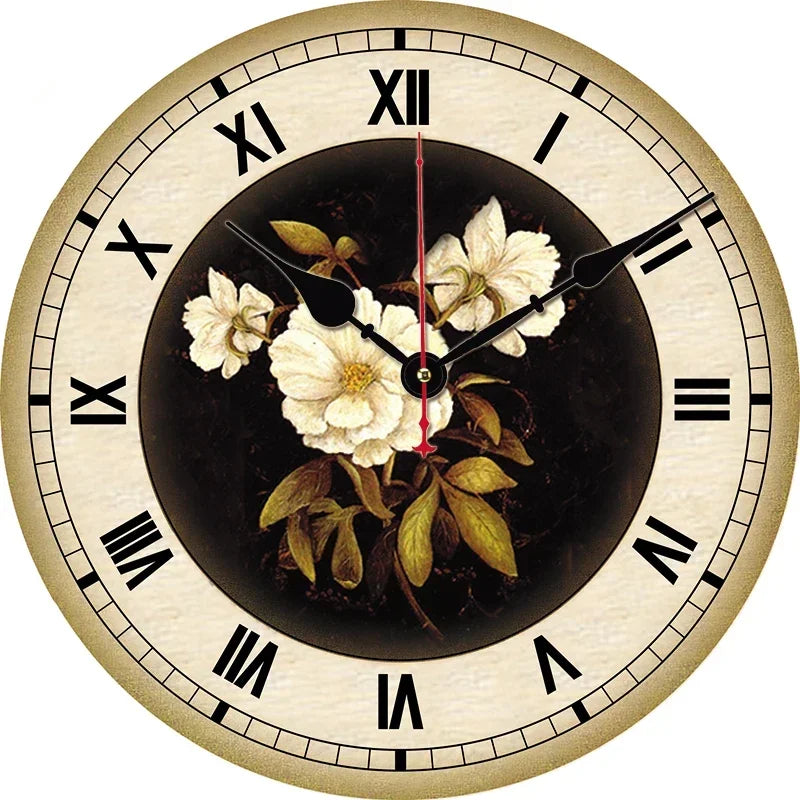 Horloge Murale Vintage Silencieuse Shabby Chic Décoration