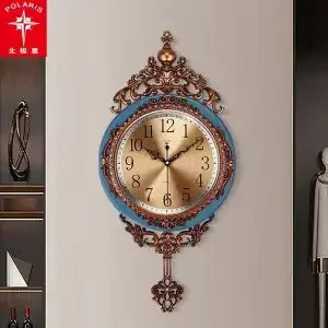 Horloge Murale Dorée Luxe Balancier Silencieuse Salon