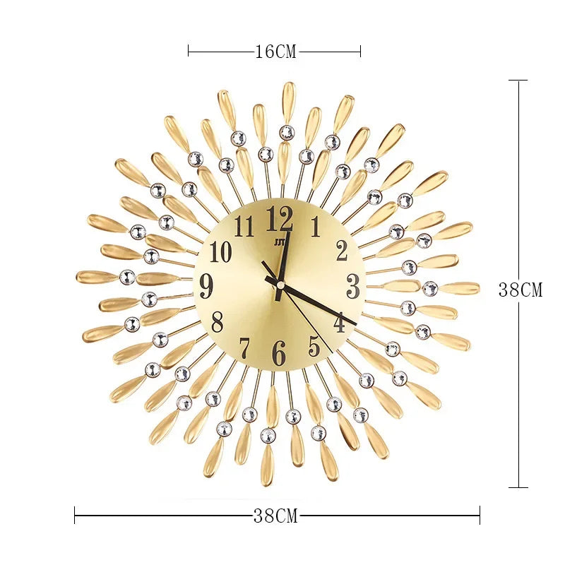 Horloge Mural Vintage Dorée Luxe Moderne Silencieuse.