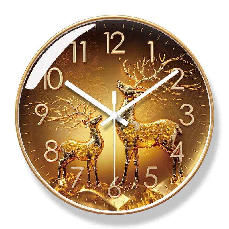 Horloge Mural Cerf Doré Silencieuse Quartz Décoration.