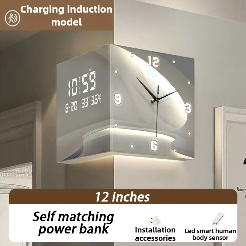 Horloge Mural Double-Face Design Moderne Salon Luxe
