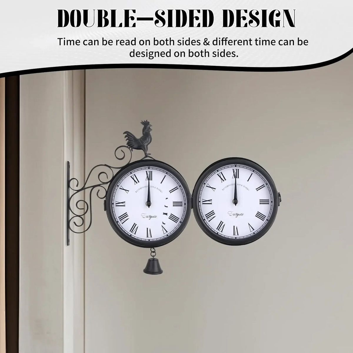 Horloge Mural Vintage Double-Face Intérieur Extérieur Élégante