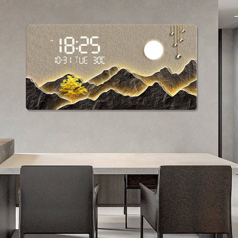 Horloge Mural Grande Luxe Quartz Paysage Montagne Rivière
