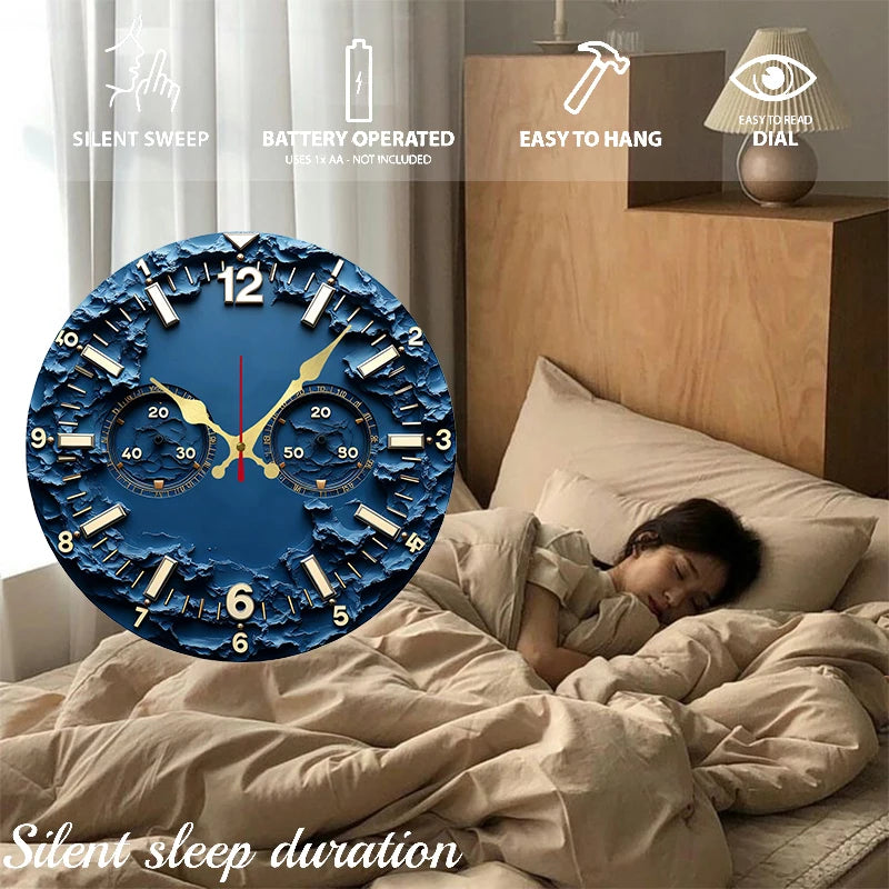 Horloge Mural Bois Ronde Silencieuse Phases Lune Bleue