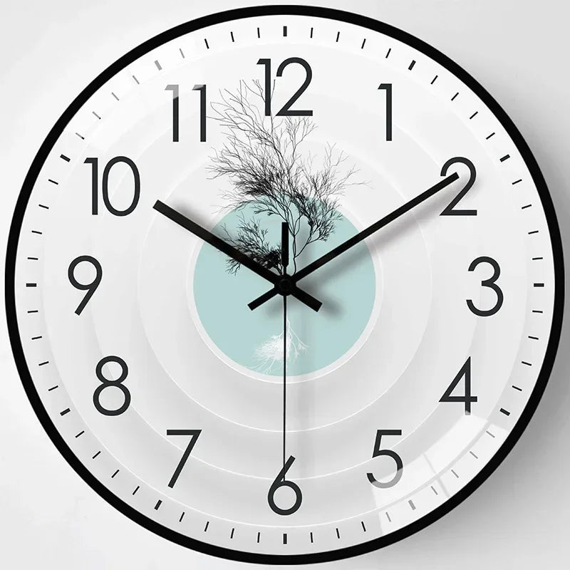 Horloge Mural Chat Feuilles Lotus Nordique Silencieuse