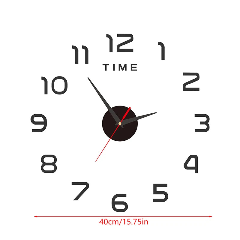 Horloge Mural Grande 3D Miroir Chiffres Romains Adhésive
