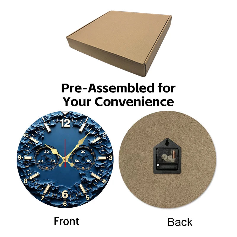 Horloge Mural Bois Ronde Silencieuse Phases Lune Bleue