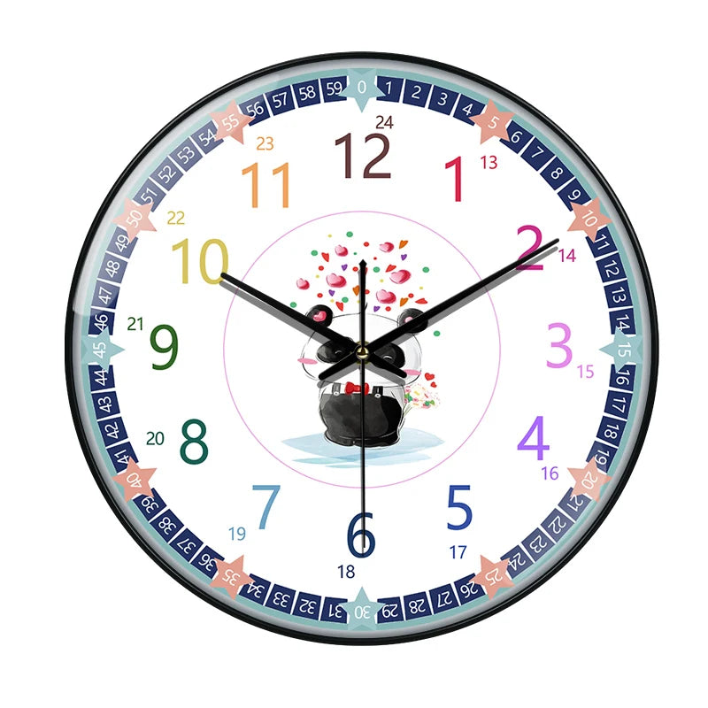 Horloge Mural Panda Enfant Chiffres Colorés Pédagogique Silencieuse