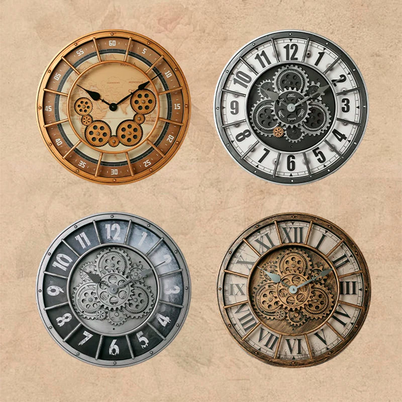 Horloge Mural Engrenages Mobiles Industrielle Steampunk Grande