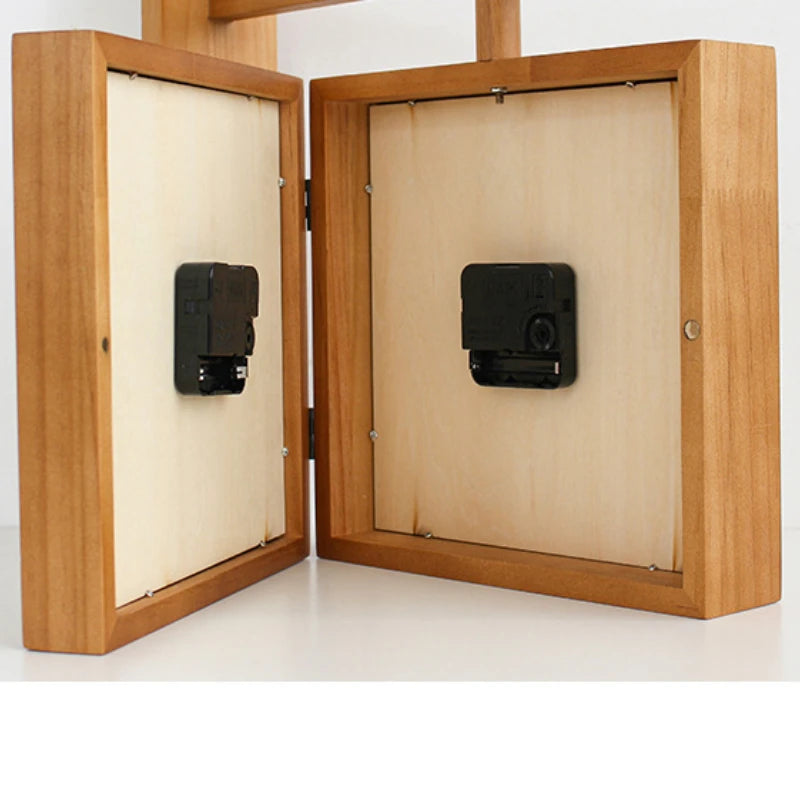 Horloge Murale Bois Massif Double Face Silencieuse D'angle