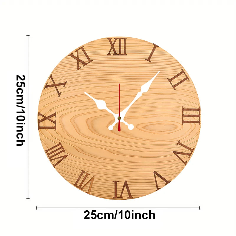 Horloge Mural Bois Pin Chiffres Romains Silencieuse Décoration