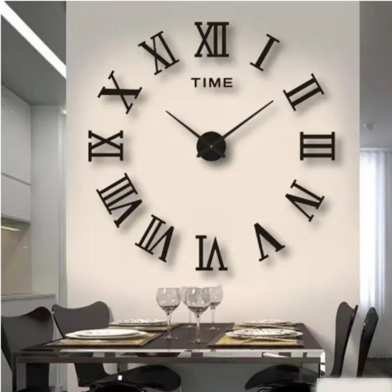 Horloge Mural 3D Acrylique Miroir Géante Adhésive