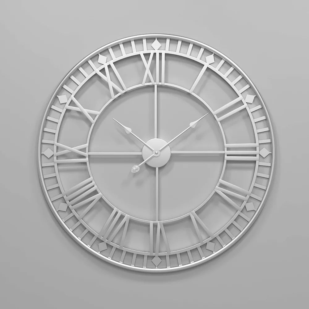 Horloge Murale Géante Métal Chiffres Romains Rétro