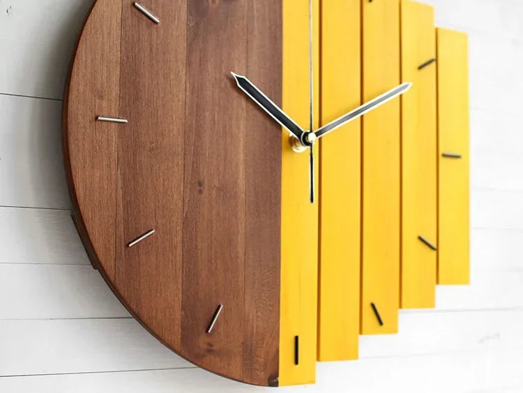 Horloge Murale Industrielle Abstraite Bois Géante Design Quartz