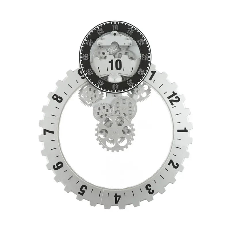 Horloge Mural Engrenage Métal Noir Industrielle Moderne Silencieuse