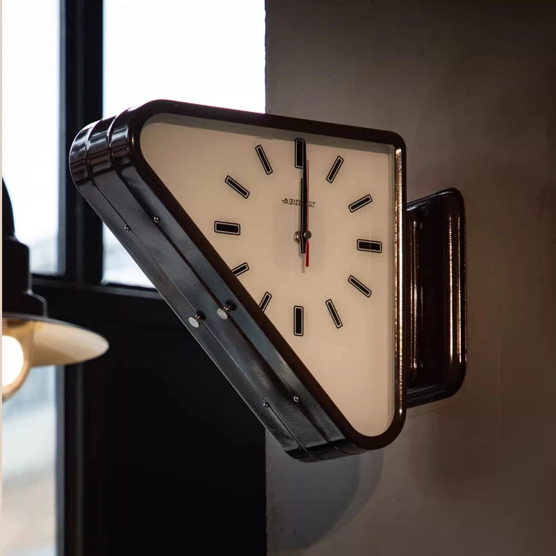 Horloge Mural Triangle Industrielle Rétro Double-Face Silencieuse