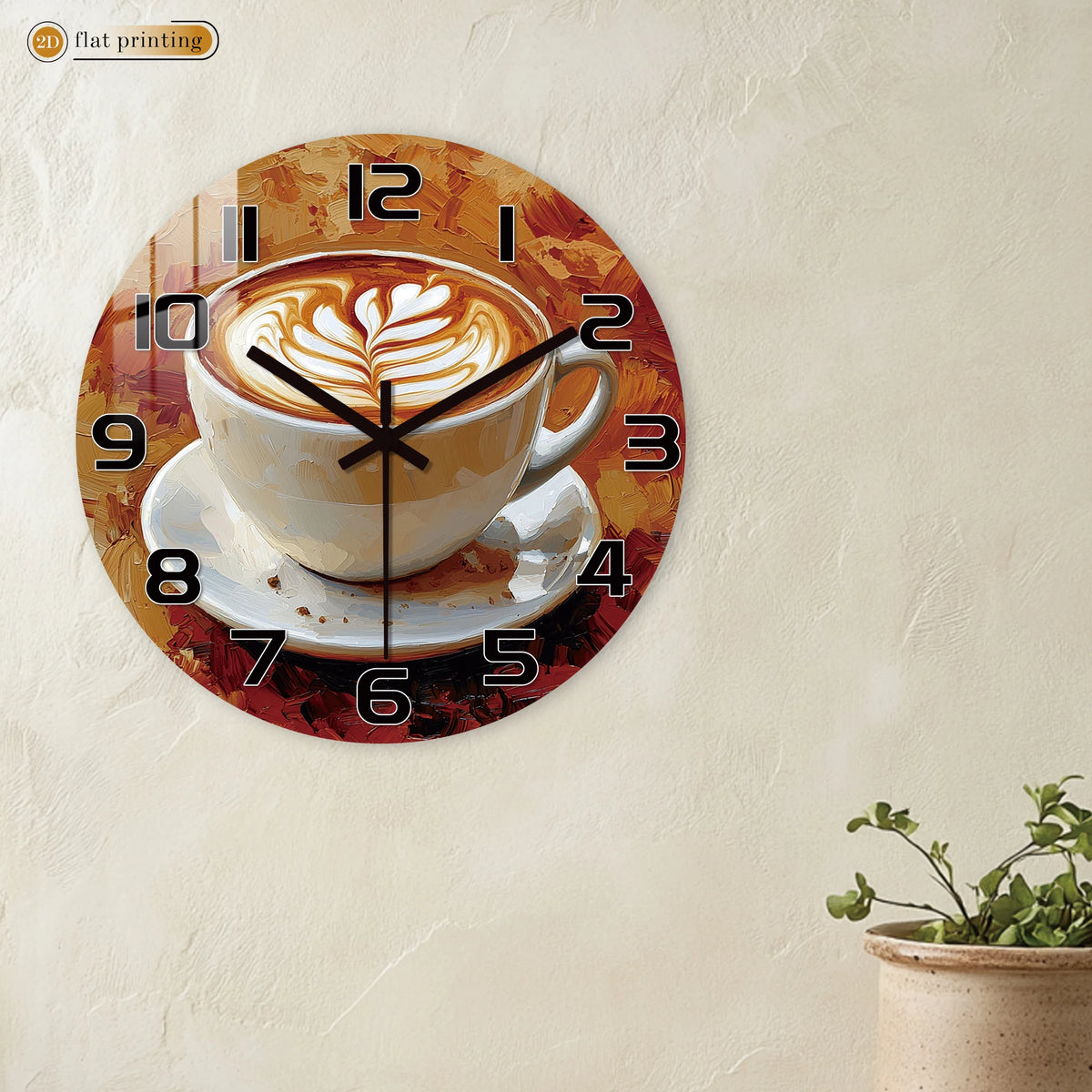 Horloge Mural Tasse Café Rustique Peinture Huile Vintage