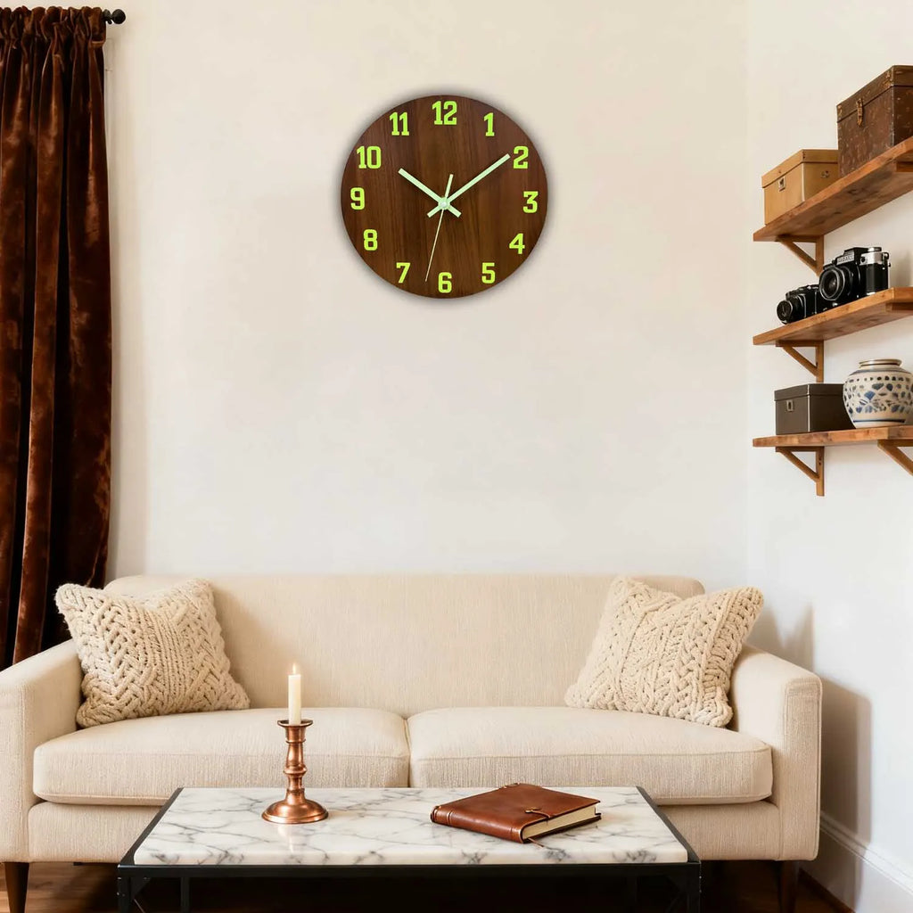 Horloge Mural Lumineuse Silencieuse Bois Design Chambre.