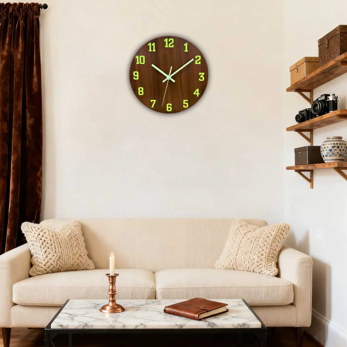 Horloge Mural Lumineuse Silencieuse Bois Design Chambre.