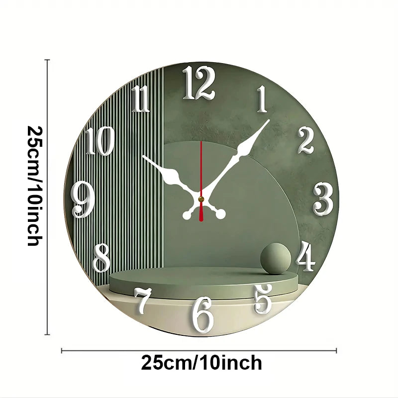 Horloge Mural Moderne Verte Bois Ronde Silencieuse Décoration