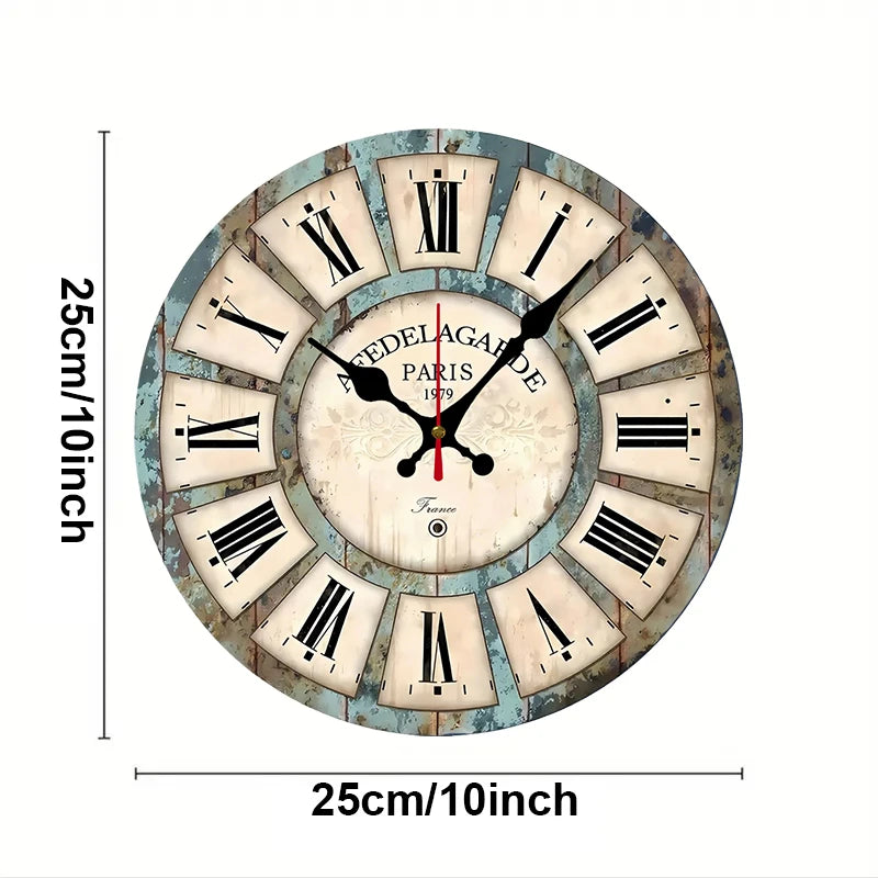 Horloge Mural Bois Ronde Chiffres Romains Silencieuse Maison