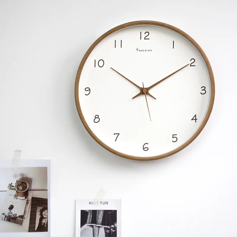 Horloge Murale Bois Massif Silencieuse Quartz Minimaliste Moderne