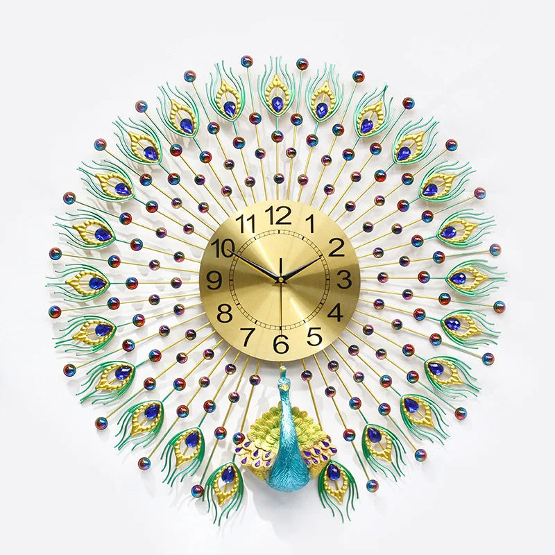 Horloge Murale Paon Luxe Moderne Salon Silencieuse