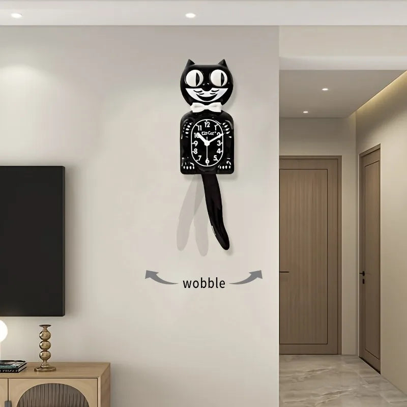 Horloge Mural Chat Noir Design Silencieuse Queue Balancante