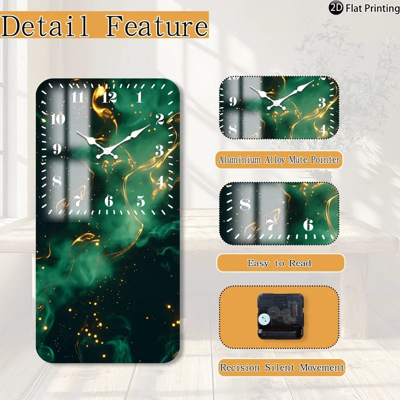 Horloge Mural Bois Abstrait Fumée Dorée Silencieuse Rectangle