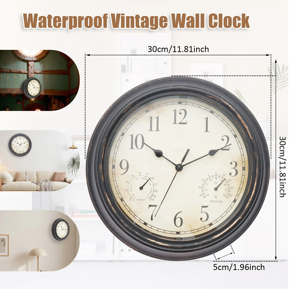 Horloge Murale Vintage Jardin Étanche Silencieuse Quartz