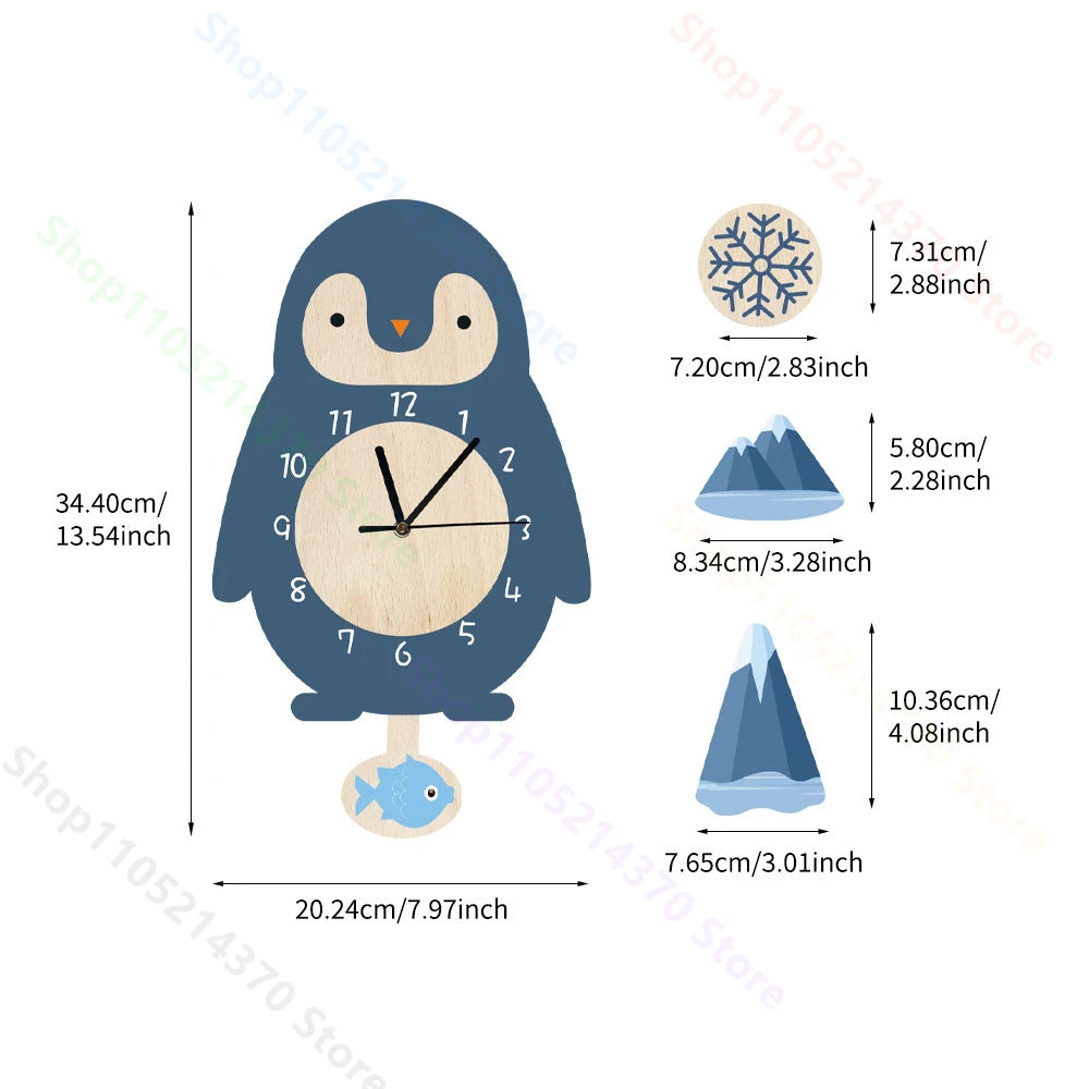 Horloge Mural Pendule Animaux Mignons Silencieuse Déco