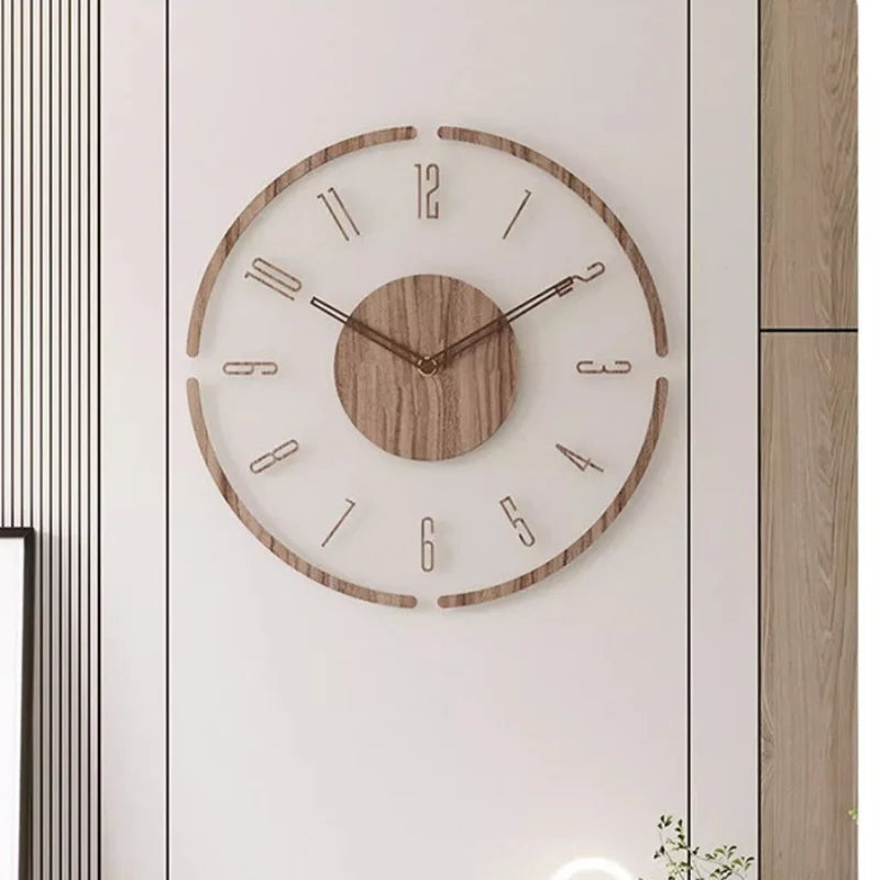 Horloge Murale Bois Massif Silencieuse Design Nordique Salon Luxe