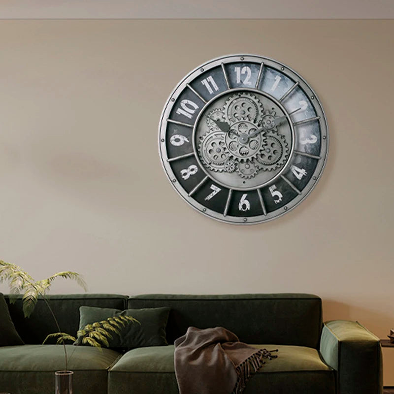 Horloge Mural Rétro Engrenages Silencieuse Luxe Salon